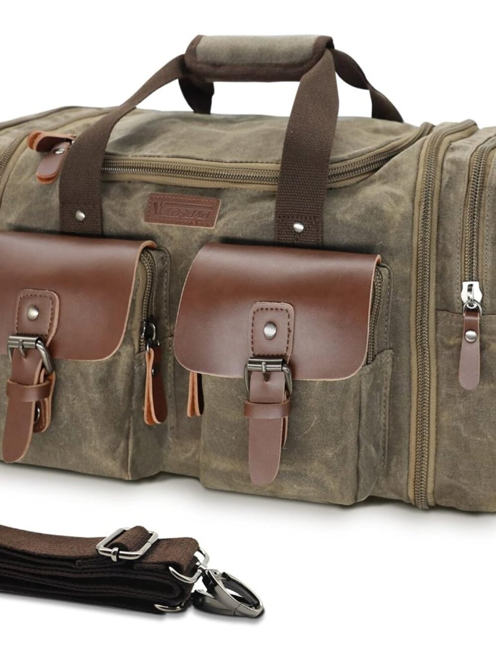 Waxed Canvas Duffle Bag - 50L Waterproof Weekender Overnight Travel Bag